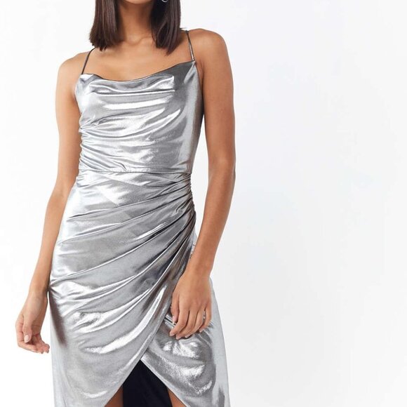 NWT Bardot Runway Silver Midi Dress - Picture 2 of 5